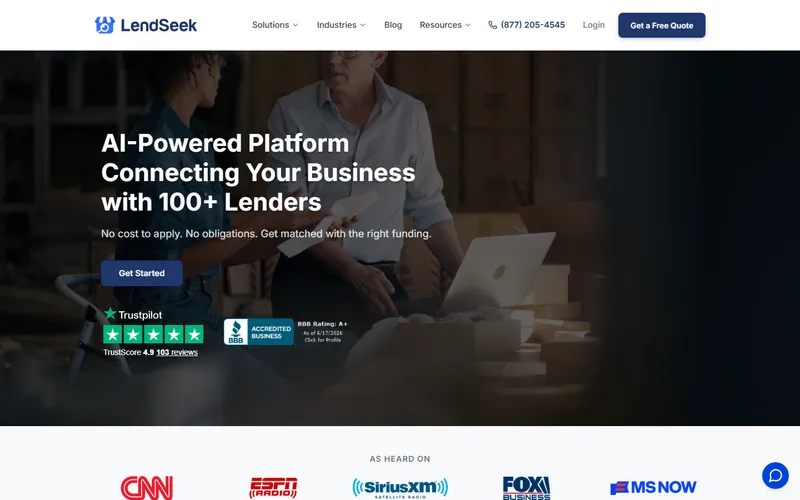 LendSeek: AI-powered lender-matching platform homepage