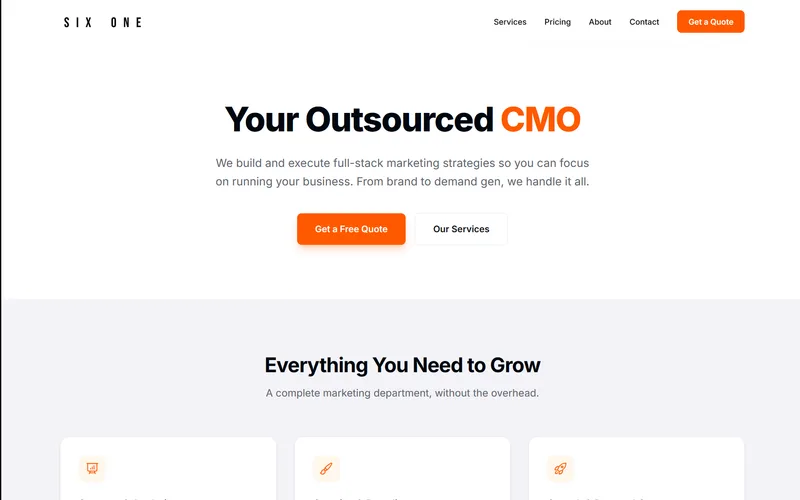 SixOne: marketing site for an outsourced CMO firm covering strategy, branding, and demand generation